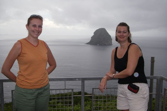 girls standing in front of the Green Diamond in Martinique