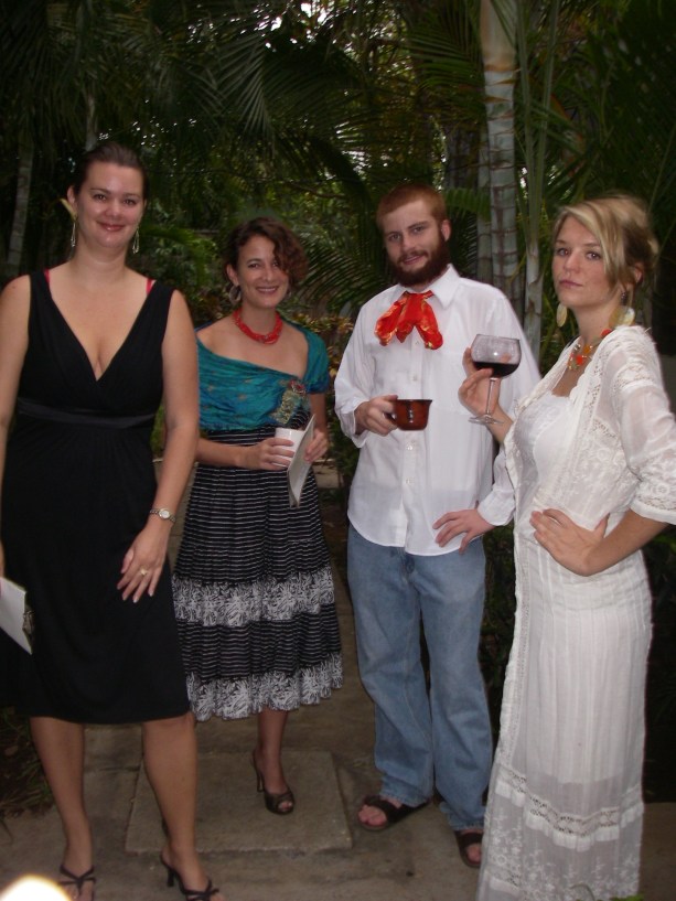 friends dressed for murder mystery dinner