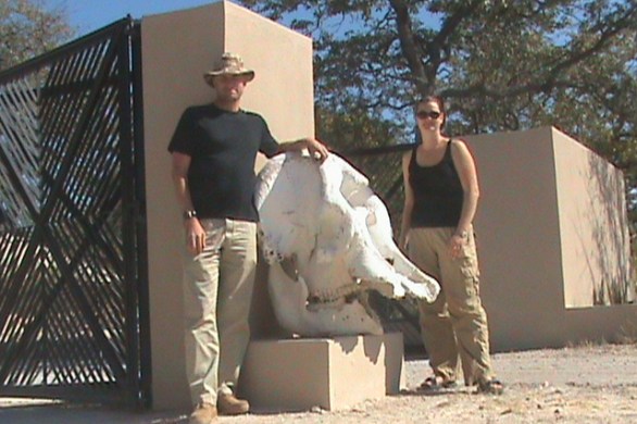 Chris and Deah outside Etosha Game Park gate, Namibia