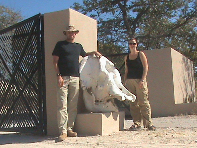 Chris and Deah outside Etosha Game Park gate, Namibia
