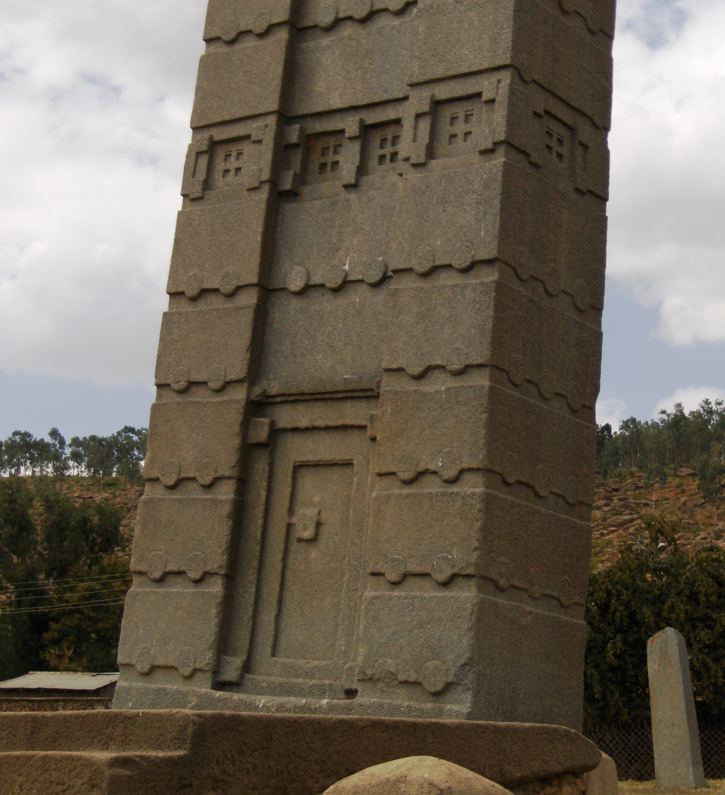 Stele at Axum ethiopia with door and windows carved in