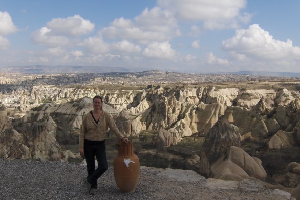 girl next to vase Cappadocia Turkey