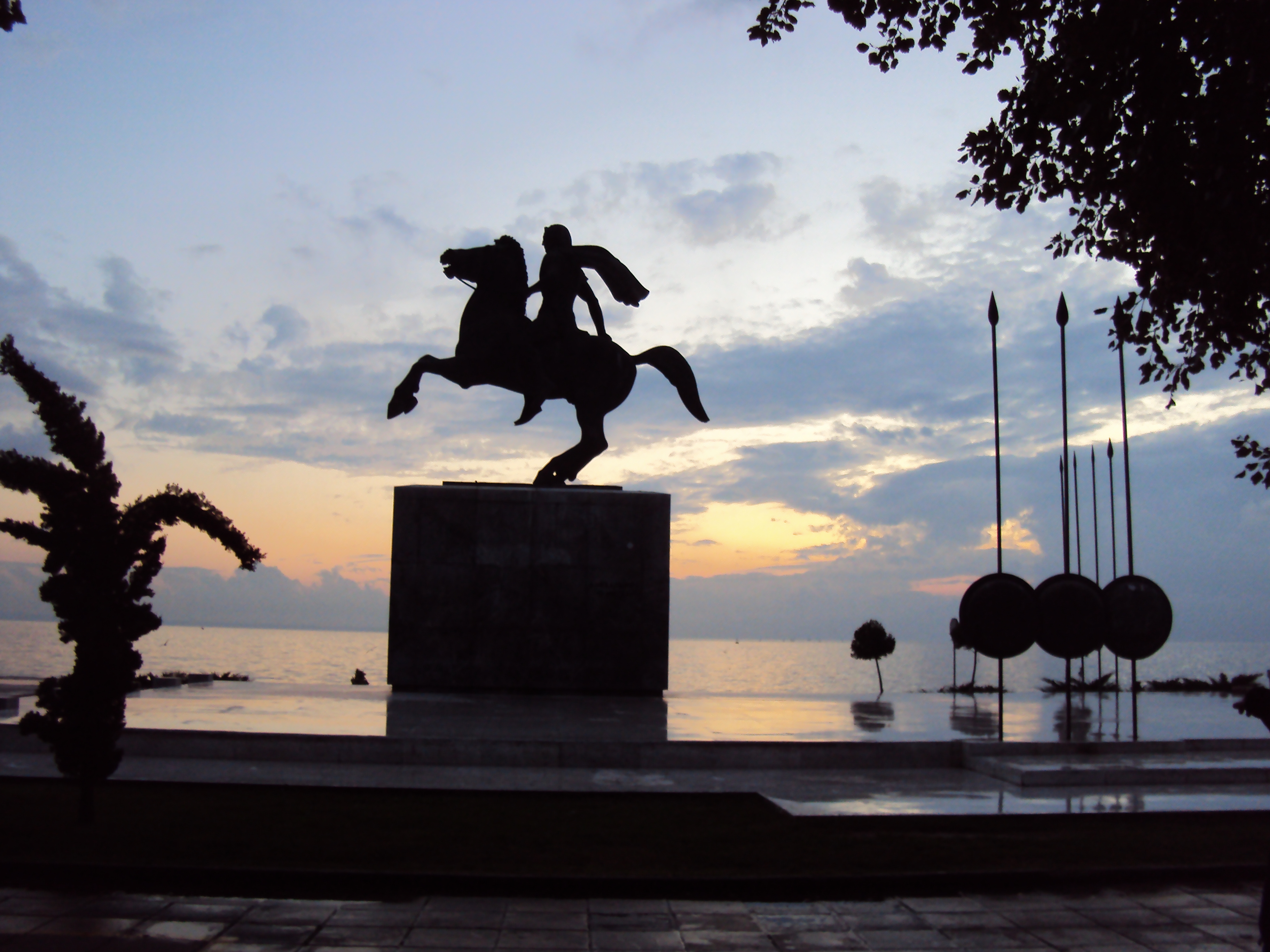 statue of alexander ii at thessaloniki sunset greece