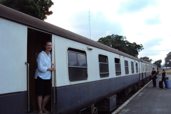 girl standing on nairobi express train from mombasa kenya