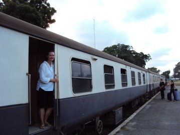 girl standing on nairobi express train from mombasa kenya