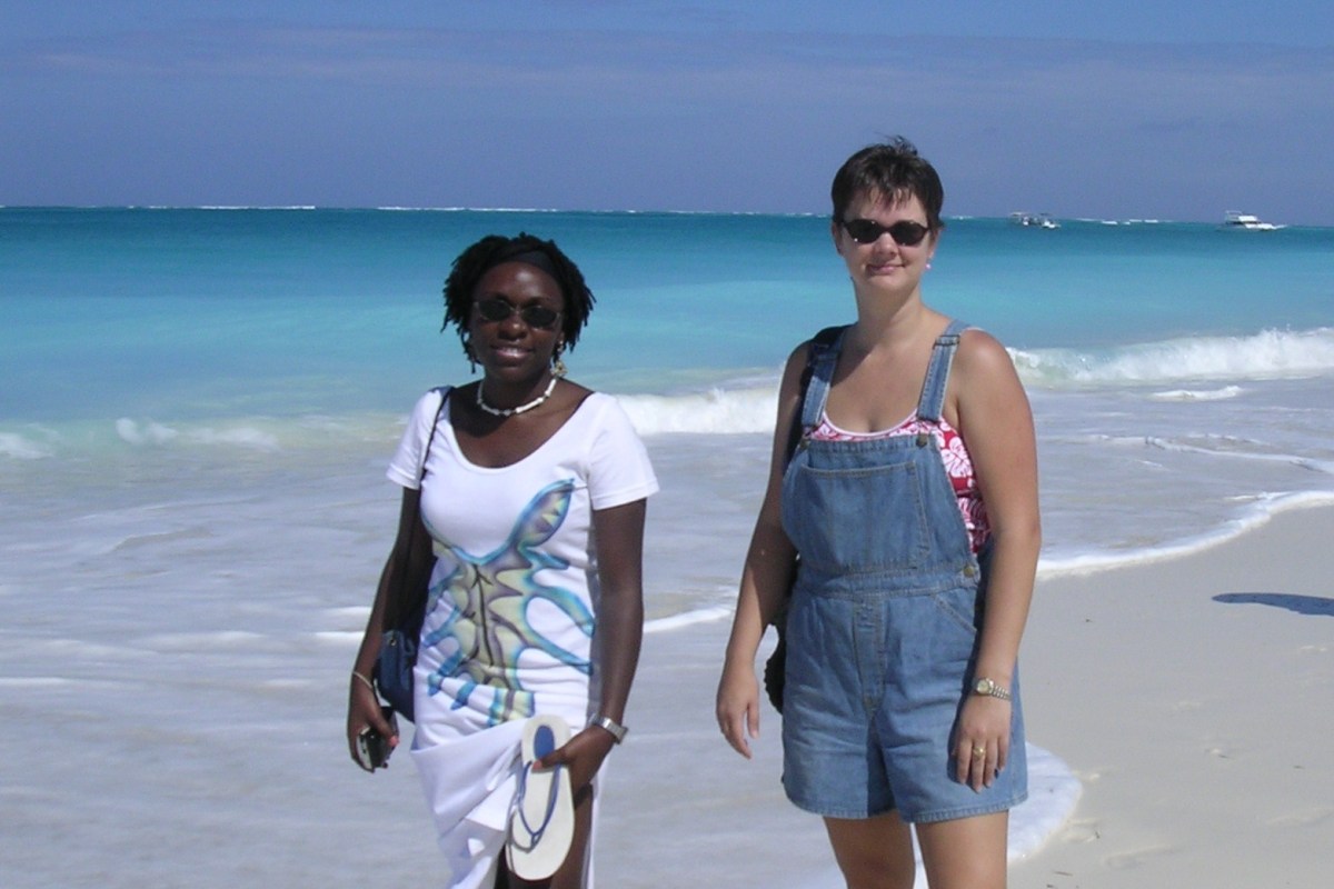 two friends on the beach at turks and caicos island