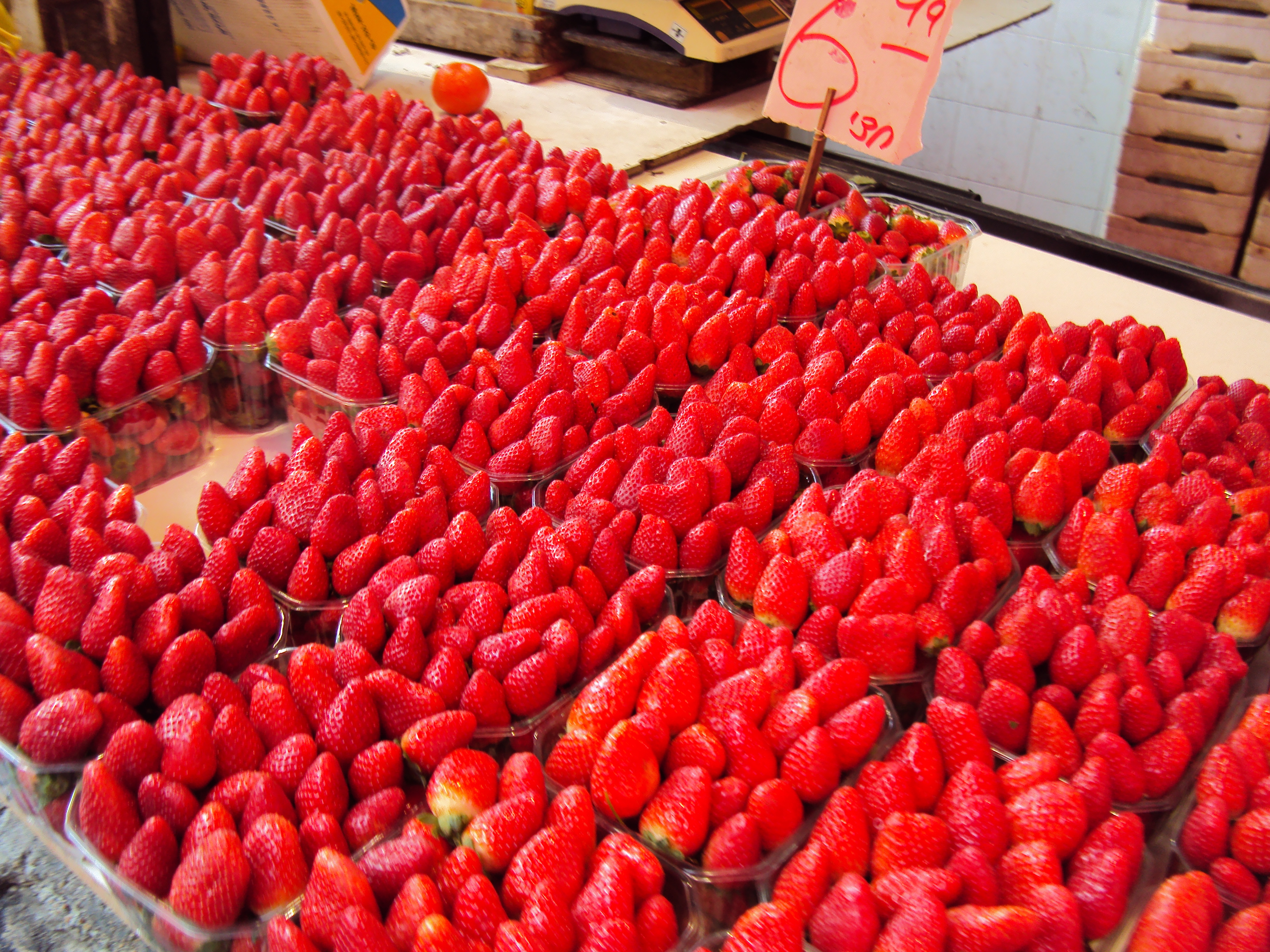 red strawberries at carmel market tel aviv israel