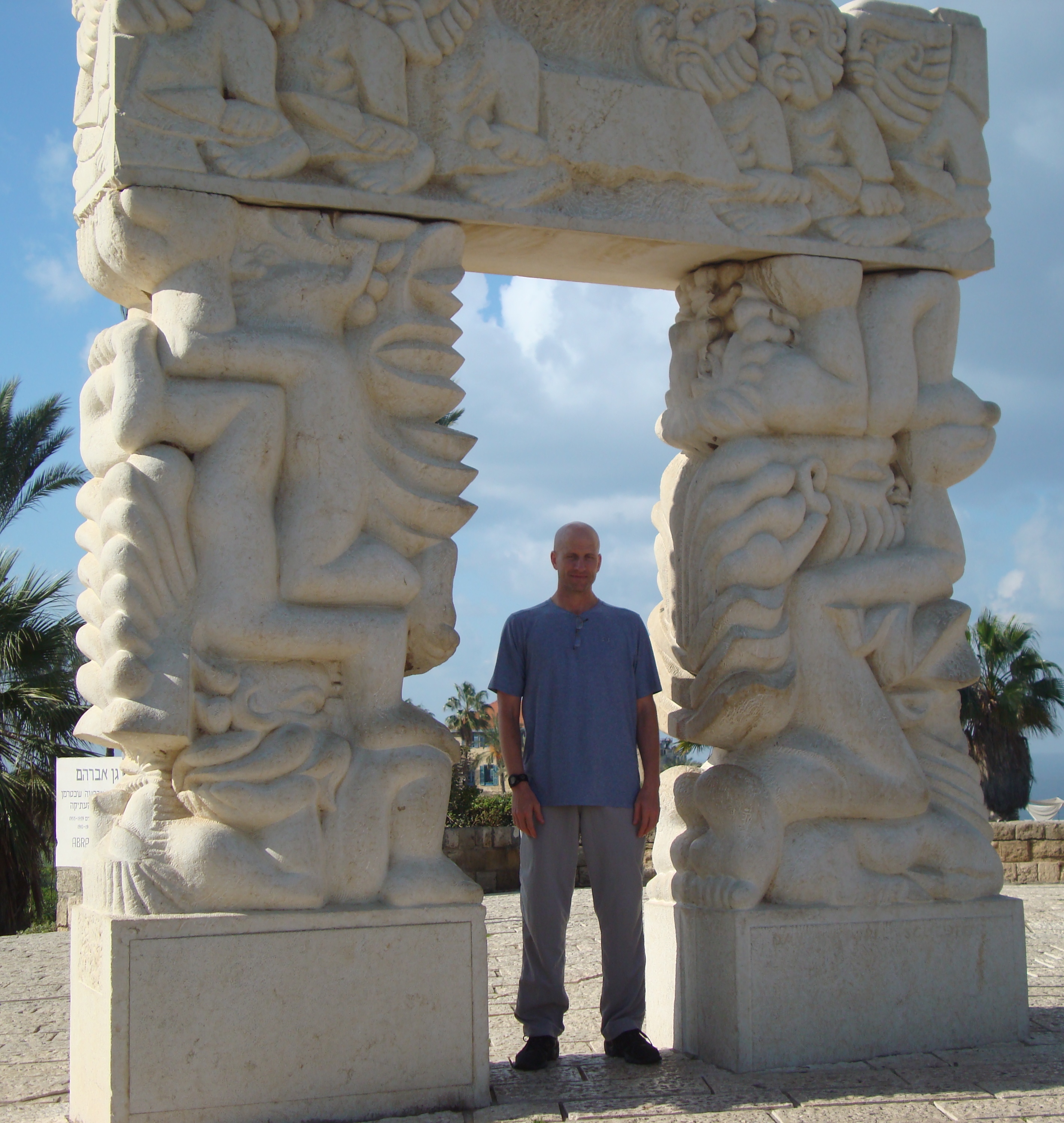 man standing at spot where abraham prepared to sacrifice isaac israel jaffa