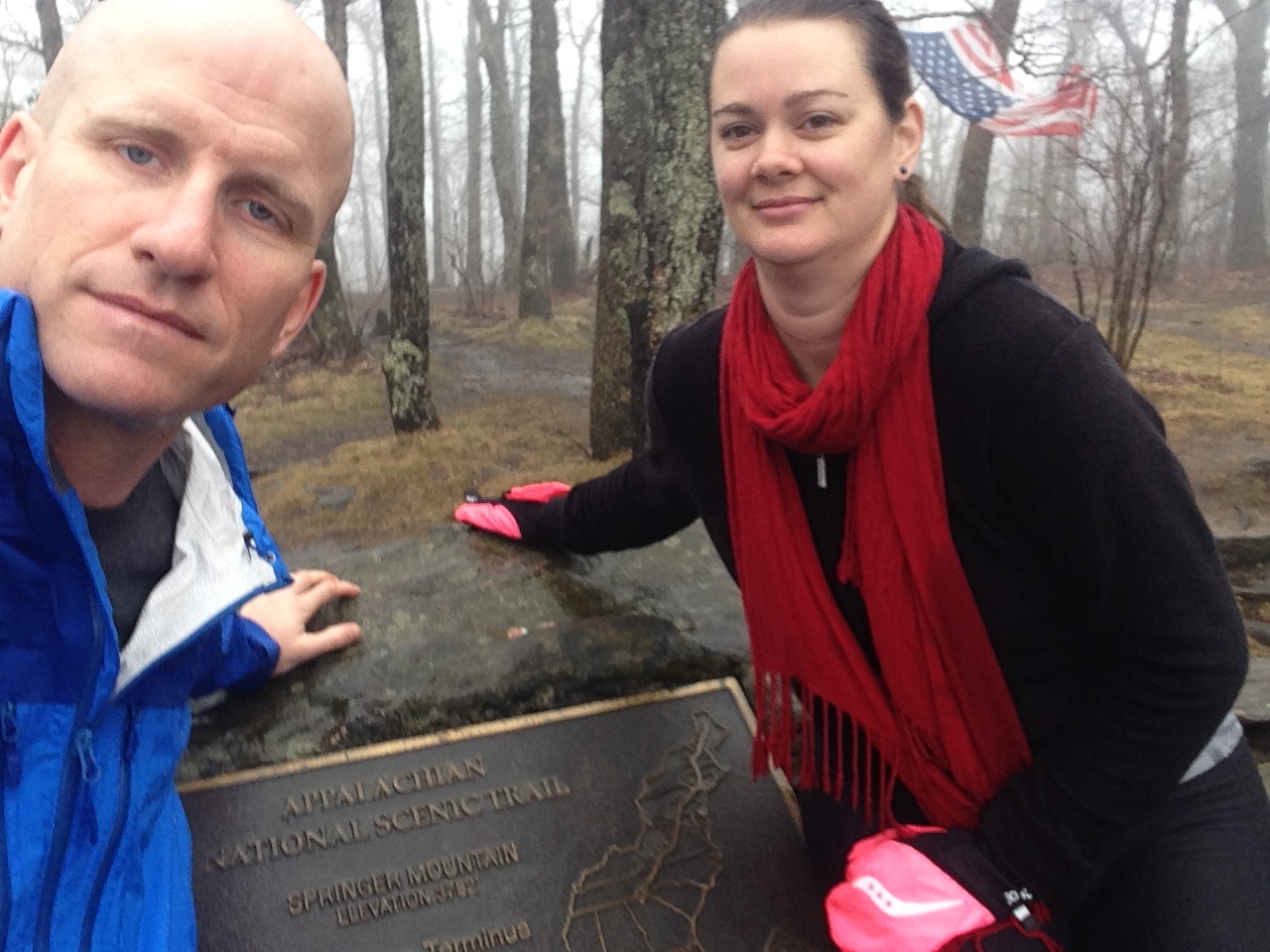 hikers at southern terminus appalachian trail springer mountain georgia