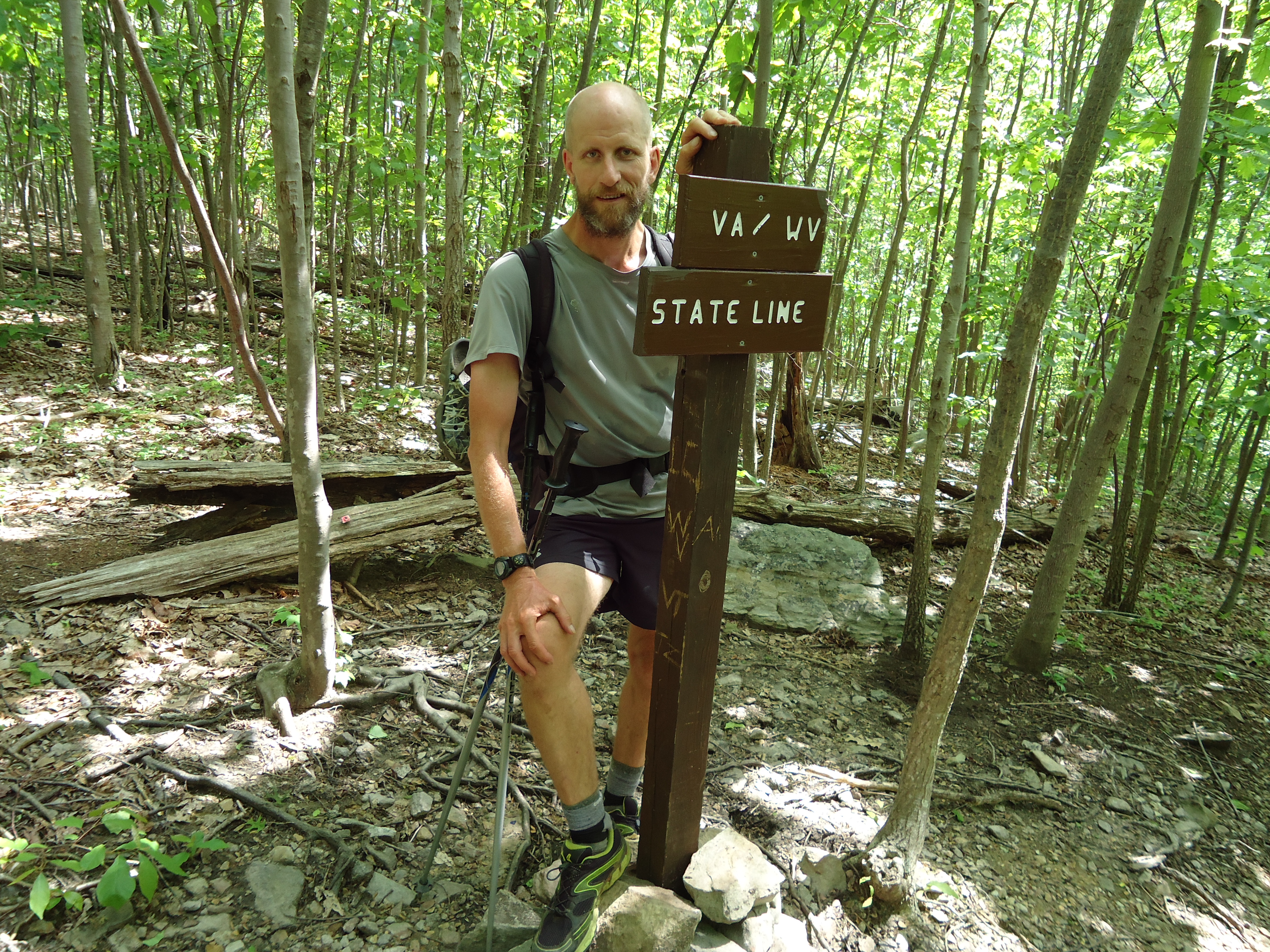 Hiker at Virginia West Virginia State line appalachian trail