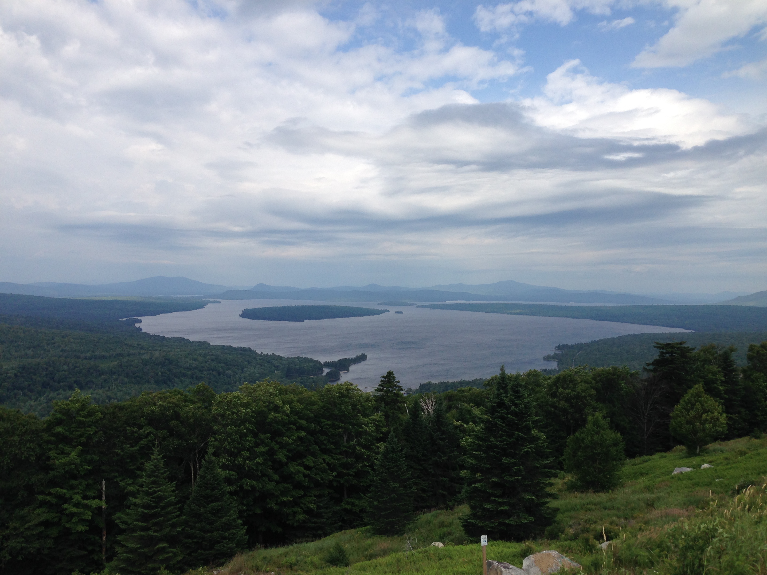 mountain top view of a maine lake