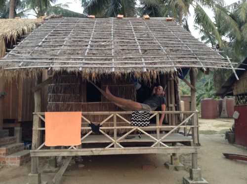 Chris at Cambodia Koah Tansay Island Stray Bus