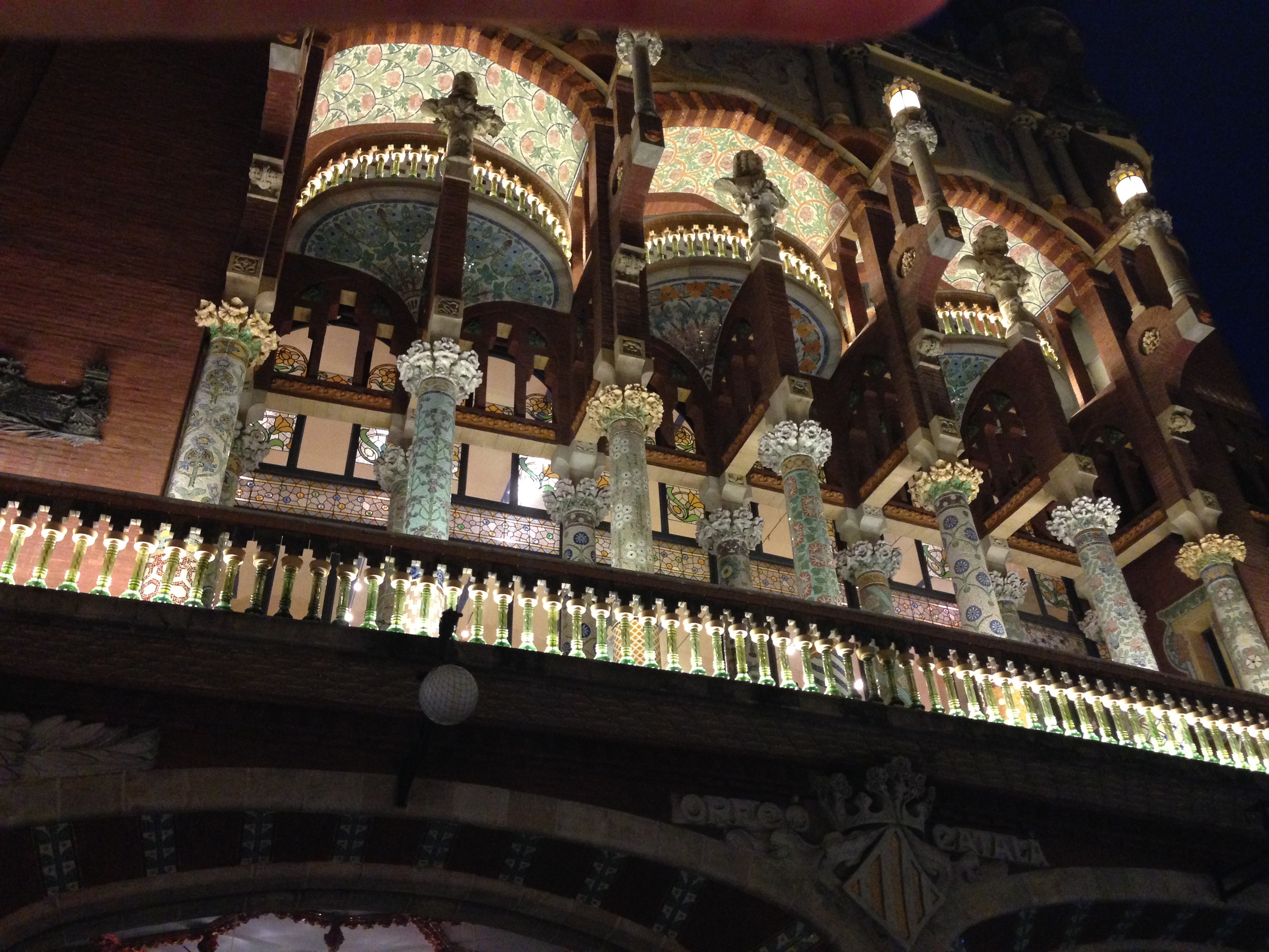 Exterior of Palau Music Hall Barcelona Spain at night