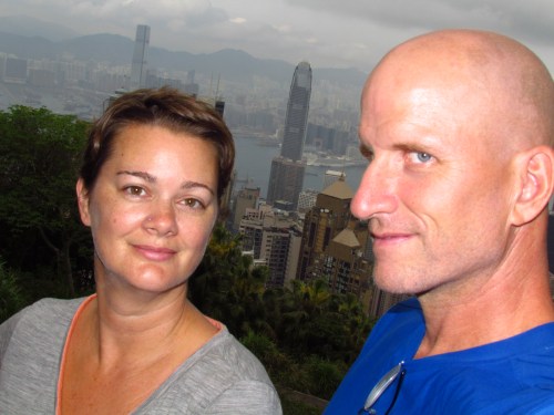 Deah and Chris with Hong Kong skyline