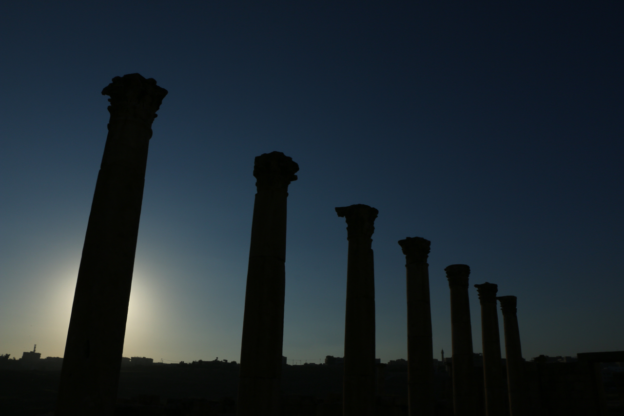 Jerash Jordan ruins at sunset