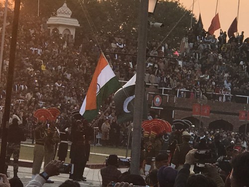Pakistan flag and India flags lowering at Wagah Border Ceremony